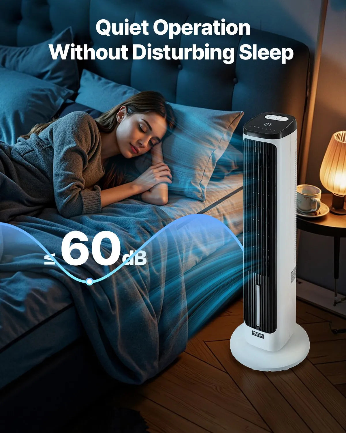 Ventilateur Tour Silencieux – Oscillation 70°, 9 Vitesses, 4 Modes, Minuterie 24h