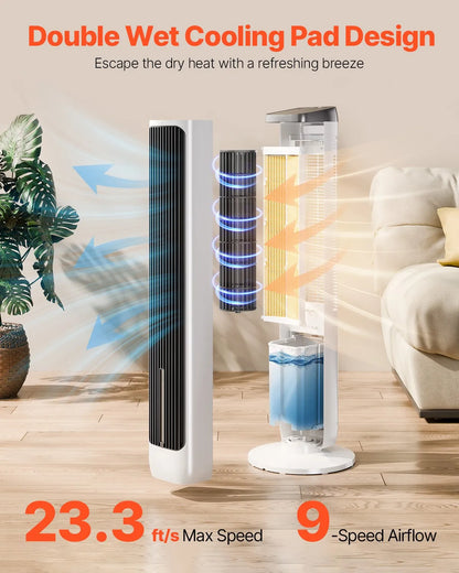 Ventilateur Tour Silencieux – Oscillation 70°, 9 Vitesses, 4 Modes, Minuterie 24h