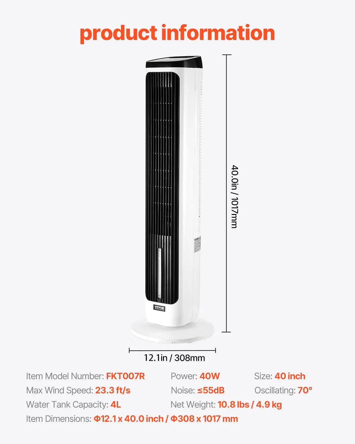Ventilateur Tour Silencieux – Oscillation 70°, 9 Vitesses, 4 Modes, Minuterie 24h